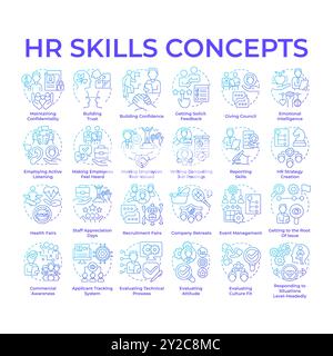 HR skills blue gradient concept icons Stock Vector