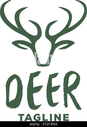 Simple and abstract deer head illustration. Green logo design on white background. Stock Vector