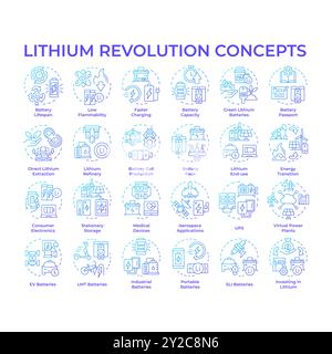 Lithium revolution blue gradient concept icons Stock Vector