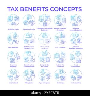 Tax benefits blue gradient concept icons Stock Vector