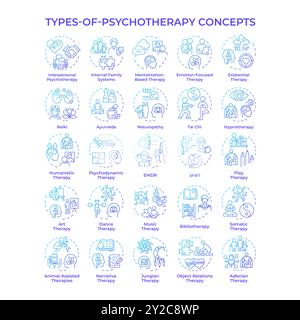 Types of psychotherapy blue gradient concept icons Stock Vector