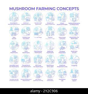 Mushroom farming blue gradient concept icons Stock Vector