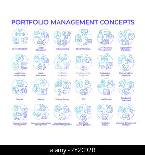 Portfolio management blue gradient concept icons Stock Vector