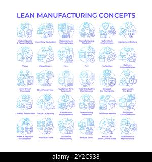Lean manufacturing blue gradient concept icons Stock Vector