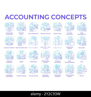 Accounting blue gradient concept icons Stock Vector