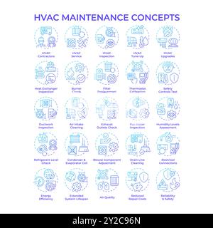HVAC maintenance blue gradient concept icons Stock Vector