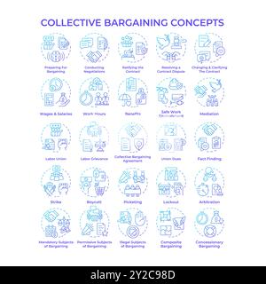 Collective bargaining blue gradient concept icons Stock Vector