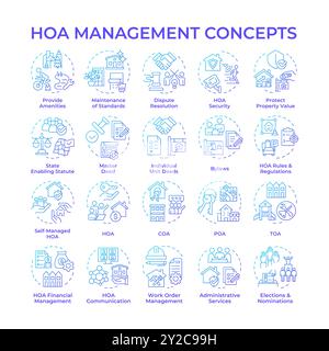 HOA management blue gradient concept icons Stock Vector
