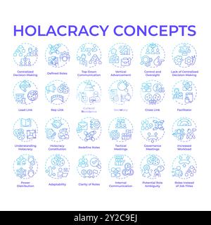 Holacracy blue gradient concept icons Stock Vector