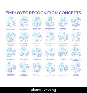 Peer-to-peer lending blue gradient concept icons Stock Vector