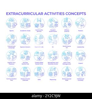 Extracurricular activities blue gradient concept icons Stock Vector