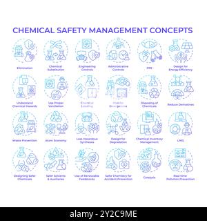 Chemical safety management blue gradient concept icons Stock Vector
