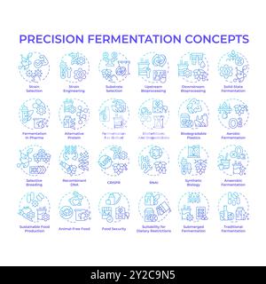 Precision fermentation blue gradient concept icons Stock Vector