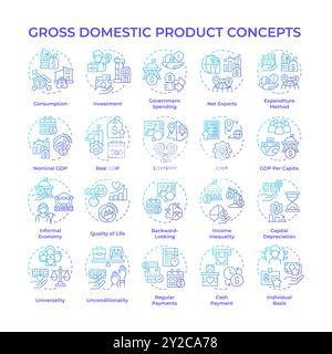 Gross domestic product blue gradient concept icons Stock Vector