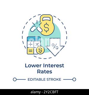 Lower interest rates multi color concept icon Stock Vector