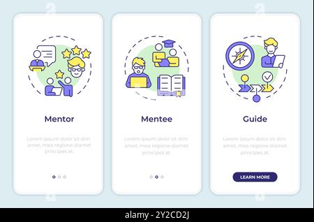 Mentor-mentee relationship onboarding mobile app screen Stock Vector