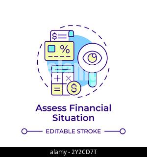 Assess financial situation multi color concept icon Stock Vector