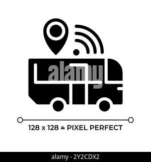 Public transit tracking pixel perfect black glyph icon Stock Vector