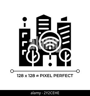 Smart city pixel perfect black glyph icons set on white space Stock ...