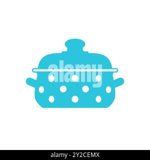 Polka dot vintage cooking pot  icon. Isolated on white background. From blue icon set. Stock Vector