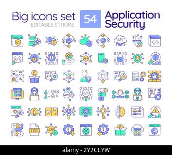 Application security RGB color icons set Stock Vector