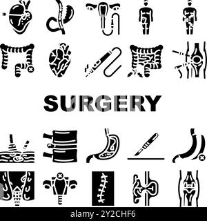 Medical procedure glyph icons set. Surgery. Endoscopy and gastroscopy ...