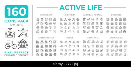 Active life line icons set collection Stock Vector