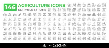 Agriculture agribusiness line icons big set Stock Vector