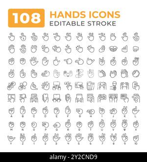 Devices holding hands gestures line icons big set Stock Vector