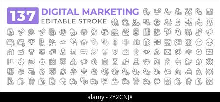 Digital ads icons, line symbols, web signs, vector set, isolated ...