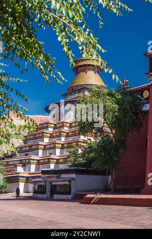 Bodhi Pagoda of Palcho Monastery(also named baiju Monastery) in Tibet, China, blue sky with copy space Stock Photo