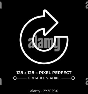 Clockwise arrow white linear icon for dark theme Stock Vector