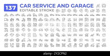 Car service and garage line icons big set Stock Vector