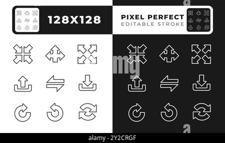 Interface arrows linear icons set for dark, light mode Stock Vector