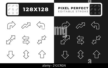Minimalist arrows linear icons set for dark, light mode Stock Vector