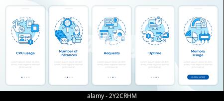 Types of metric monitoring blue onboarding mobile app screen Stock Vector