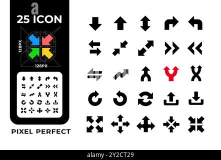 Arrows black glyph icons set on white space Stock Vector