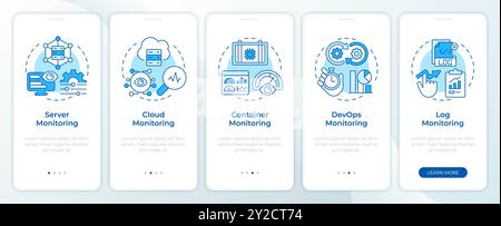 Monitoring performance blue onboarding mobile app screen Stock Vector