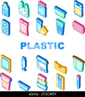 plastic packaging sustainability icons set vector Stock Vector