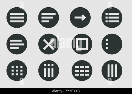 Menu for apps and web Hamburger Menu dropdown in circle. Set interface icons, popup bar, template. Application list burger button. Vector illustration Stock Vector