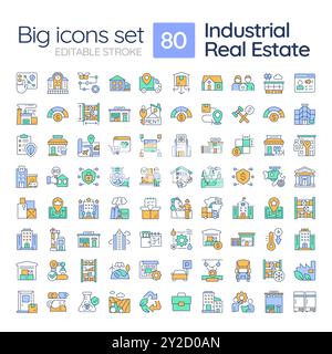 Industrial real estate RGB color icons set Stock Vector
