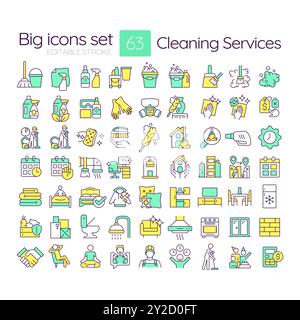 Cleaning services RGB color icons set Stock Vector