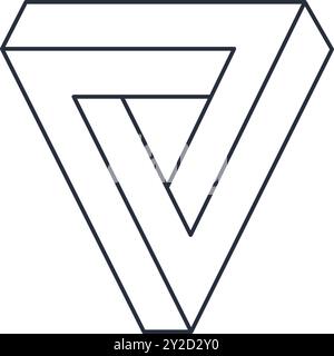 Optical illusion, unreal geometric element. Impossible abstract linear shape, visual delusion geometric figure flat vector illustration icon. Unreal l Stock Vector