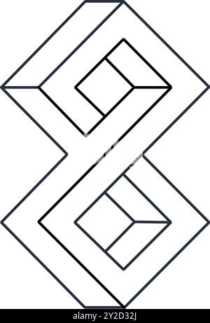 Optical illusion, unreal geometric element. Impossible abstract linear shape, visual delusion geometric figure flat vector illustration icon. Unreal l Stock Vector