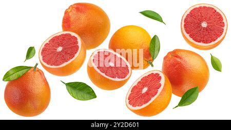 Falling grapefruits isolated on white background Stock Photo