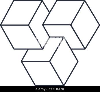 Optical illusion, unreal geometric element. Impossible abstract linear shape, visual delusion geometric figure flat vector illustration icon. Unreal l Stock Vector