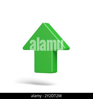 3D illustration of a green arrow pointing upwards beside stacked gold ...