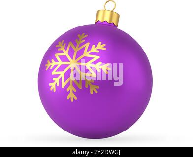 Purple Christmas tree ball realistic mockup vector illustration. Glossy decorative New Year sphere toy for hanging isolated on white. Rounded bauble w Stock Vector