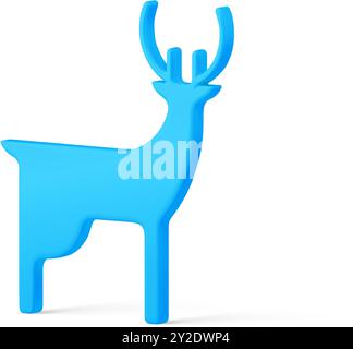 Minimalist creative Christmas deer blue metallic decorative design realistic vector illustration. Bright traditional animal symbol of Xmas Santa Claus Stock Vector