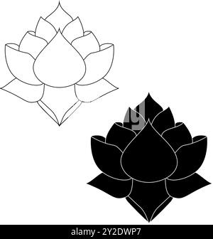 Lotus flower linear sign in elegant minimalist style. Graphic symbol, stylized flower, element for design of logo, emblem, icon, other. Vector illustr Stock Vector